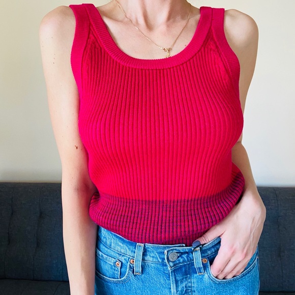New Anthropologie magenta textured knit tank top ribbed - Picture 2 of 12